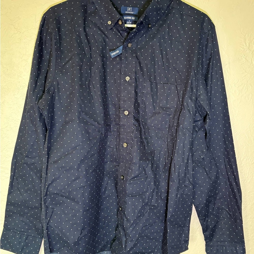 George Navy Button-Down Shirt with White Dot Pattern